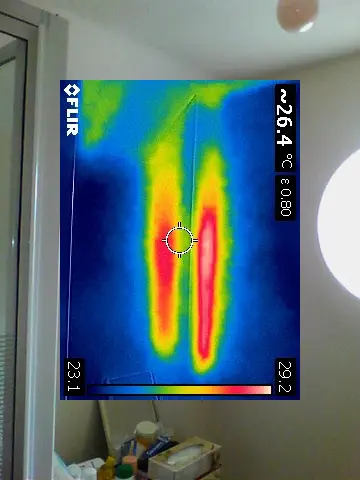 Honey Bee Surveys 10 Honey bee removal survey - thermal image of a honey bee colony in bathroom boxing - Esher, Surrey - removed by honey bee removal & relocation specialists SwarmCatcher