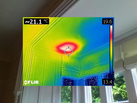 Honey Bee Surveys 17 Honey bee removal survey - thermal image of a honey bee colony in a lead covered bay window roof -Loughborough, Leicestershire - removed by honey bee removal & relocation specialists SwarmCatcher