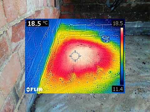 Honey bee removal survey - thermal image of a honey bee nest beneath a lead roof - Virginia Water - Runnymede & Windsor, Surrey - removed by honey bee removal & relocation specialists SwarmCatcher