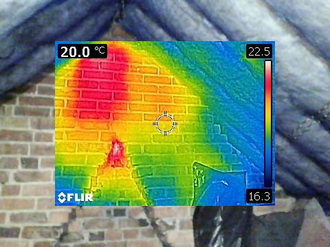 Honey bee removal survey - thermal image of a honey bee colony extending down a chimney - Salisbury, Wiltshire - removed by honey bee removal & relocation specialists SwarmCatcher