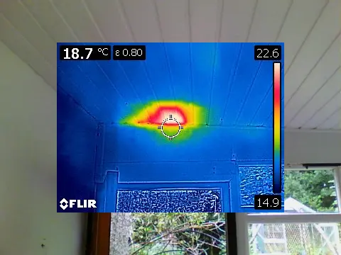 Honey Bee Surveys 8 Honey bee removal survey - thermal image of a honey bee colony in an old flat roof extension - East Molesey, Surrey - removed by honey bee removal & relocation specialists SwarmCatcher